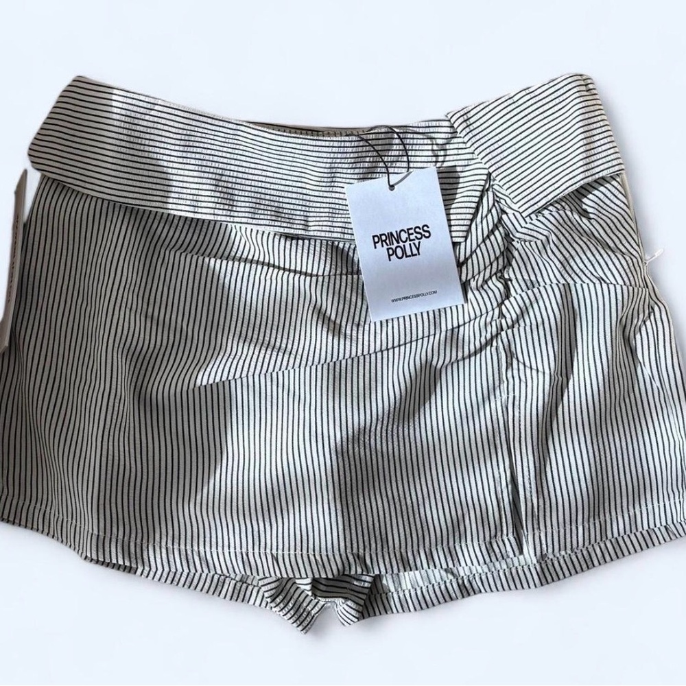 Princess Polly Black & White Pinstripe High Waist Shorts